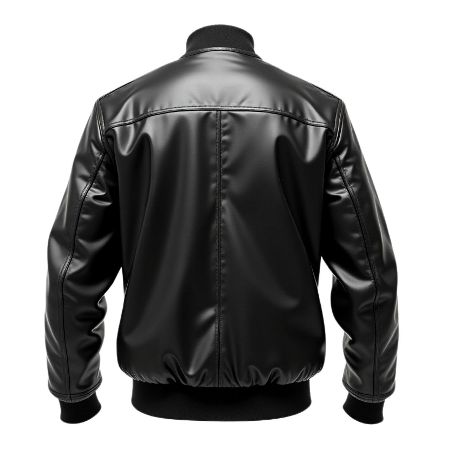 Black Real Leather Bomber Jacket Clean Front Minimalist Design Slim Fit Zipper Pockets Modern Casual Style