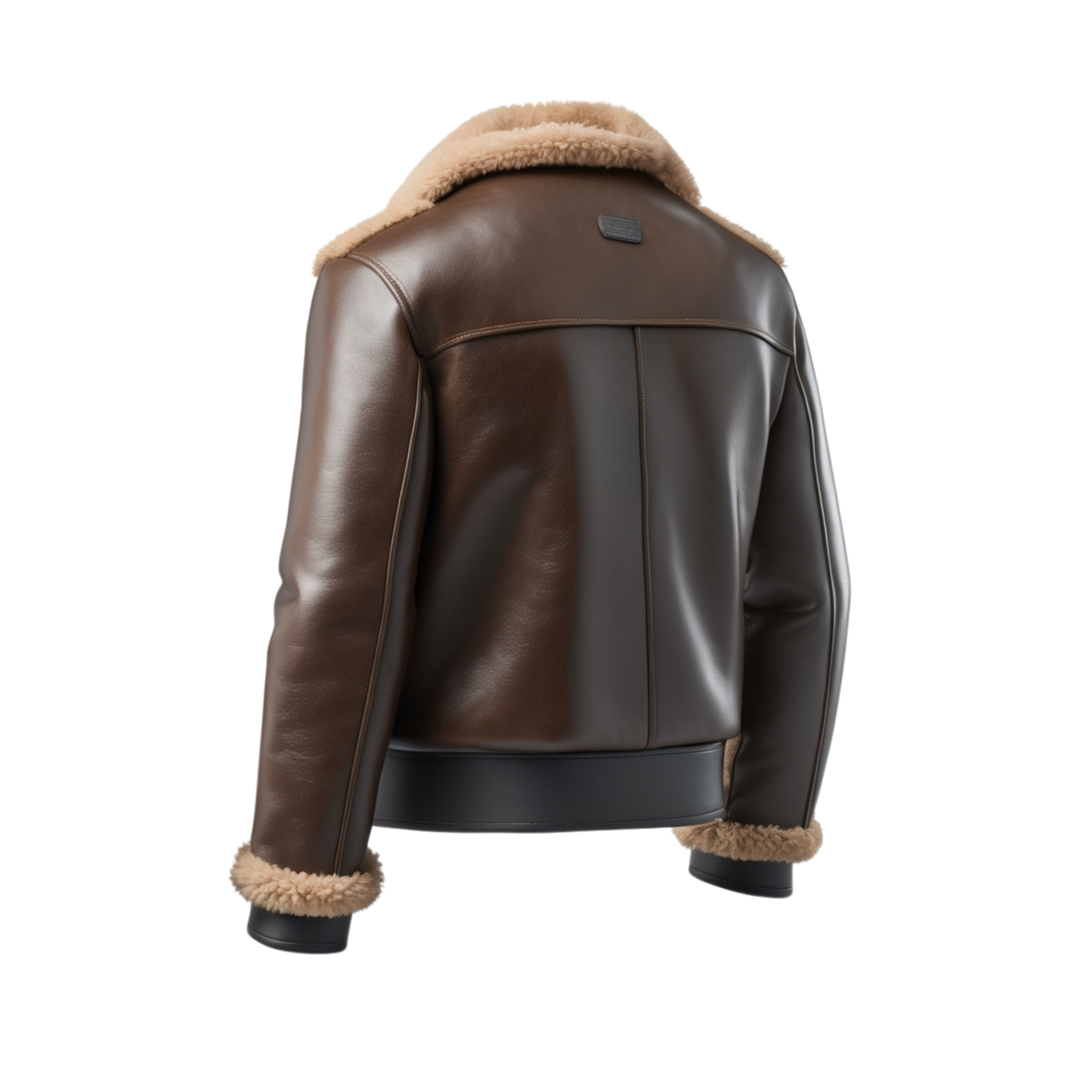 Brown Beige Real Leather Aviator Jacket Shearling Lining Wide Collar Zipper Front Classic Flight Style