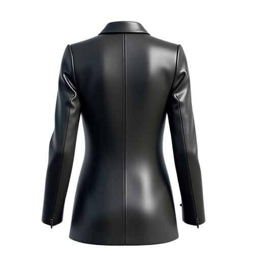 Black Lambskin Leather Blazer Jacket: Peak Lapel, Slim Fit, Business Casual