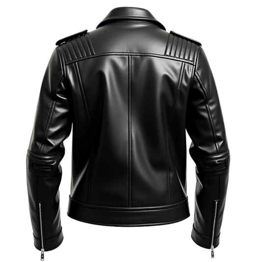 Black Leather Biker Jacket Classic Asymmetrical Zipper Shoulder Epaulets Quilted Accents Durable Riding