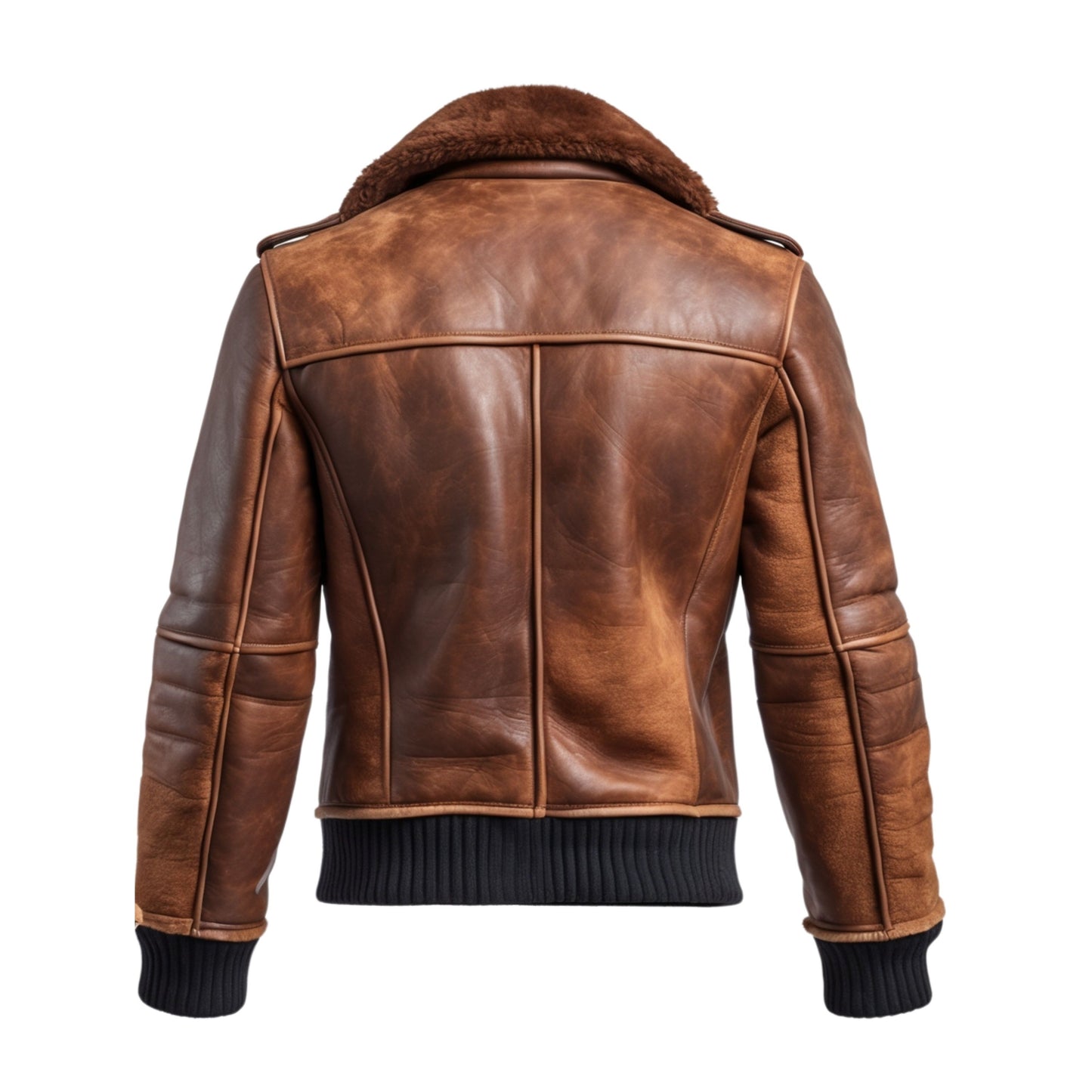 Men's Shearling Lined Leather Aviator Jacket – Wide Collar Ribbed Hem Winter Fashion