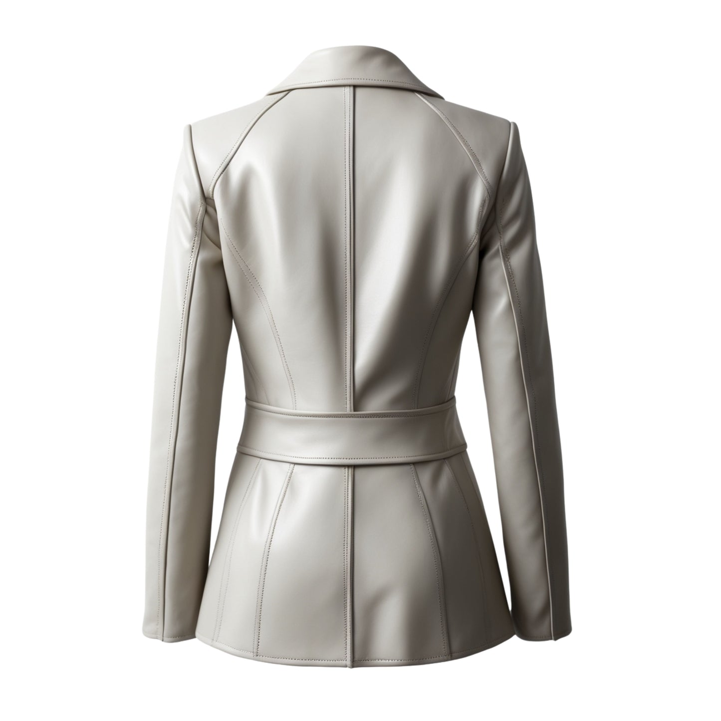 Women's Ivory Real Leather Blazer Jacket – Slim Fit Notched Lapel Office Coat