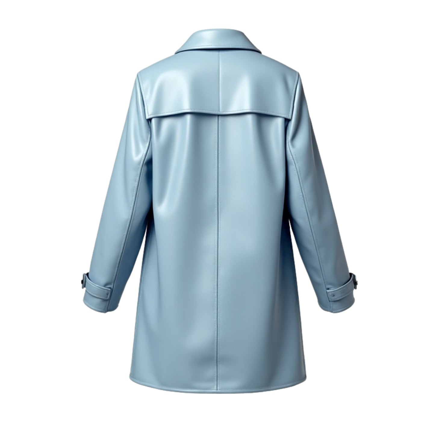 Light Blue Genuine Lambskin Leather Double Breasted Coat – Lapel Collar Epaulets