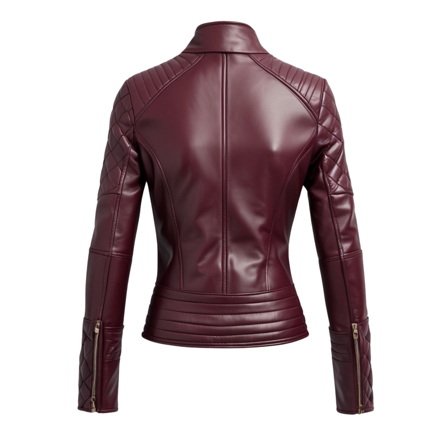 Burgundy Quilted Leather Moto Jacket: Slim Fit Biker Outerwear
