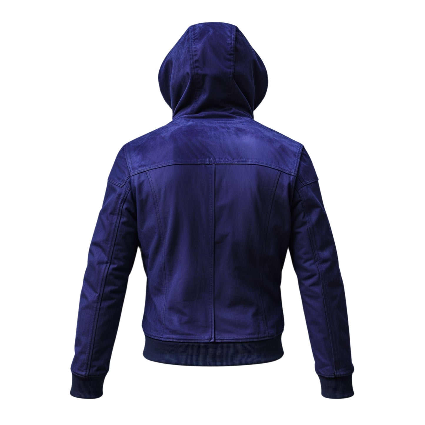 Men's Blue Hooded Bomber Jacket: Urban Style, Zip Pockets, All-Season Wear