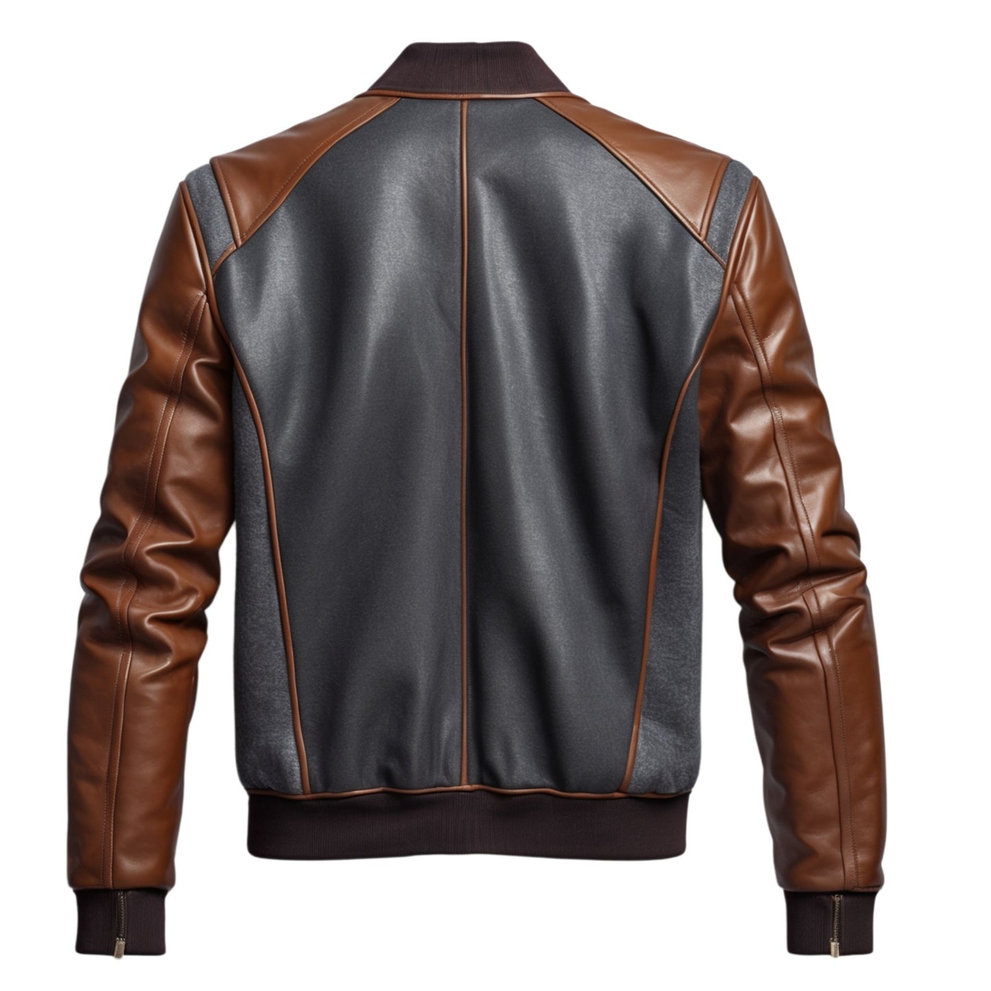 Men's Brown Leather Bomber Jacket, Modern Fit, Ribbed Cuffs, All Season Wear