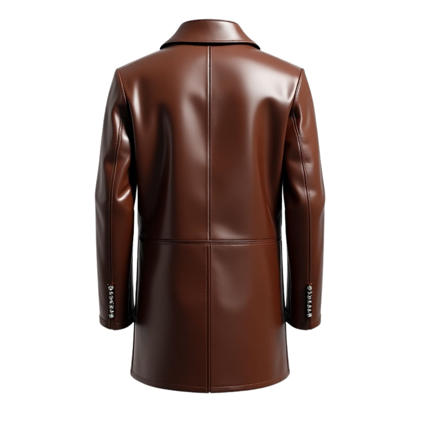 Men Brown Real Leather Overcoat Classic Notch Lapel Button Closure Sophisticated Timeless Style Versatile