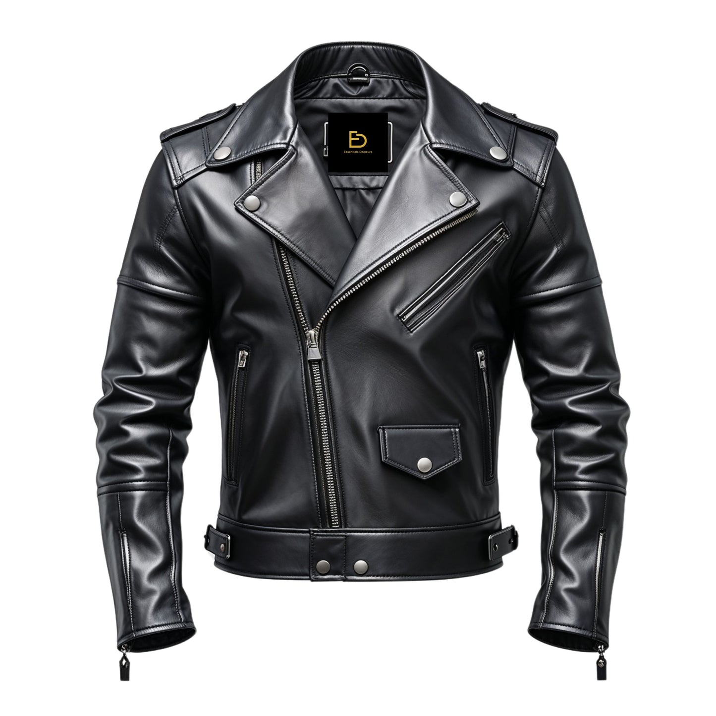 Men's Black Real Leather Biker Jacket: Asymmetrical Zipper, Silver Hardware, Stylish Outerwear