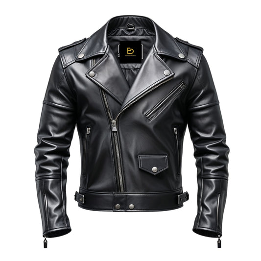 Men's Black Real Leather Biker Jacket: Asymmetrical Zipper, Silver Hardware, Stylish Outerwear