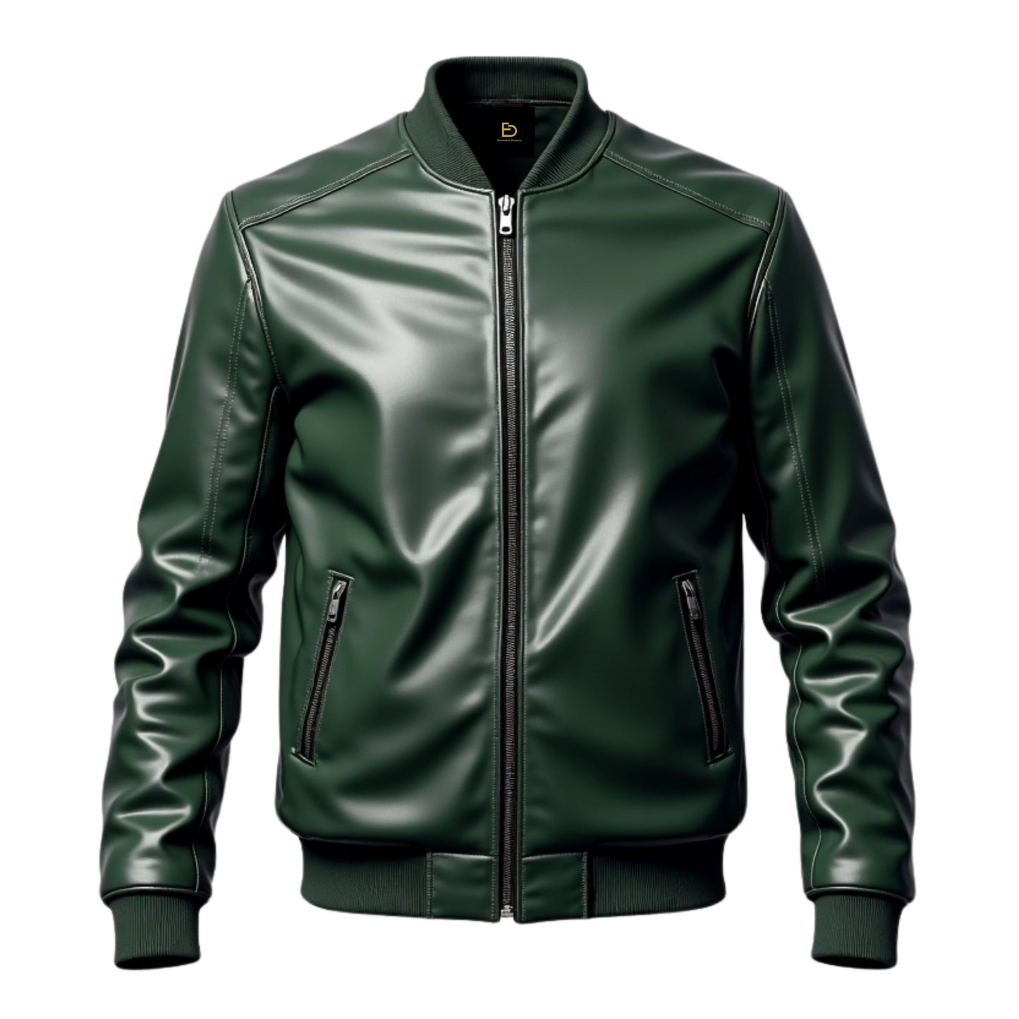 Men's Green Real Leather Bomber Jacket – Ribbed Cuffs, Modern Streetwear