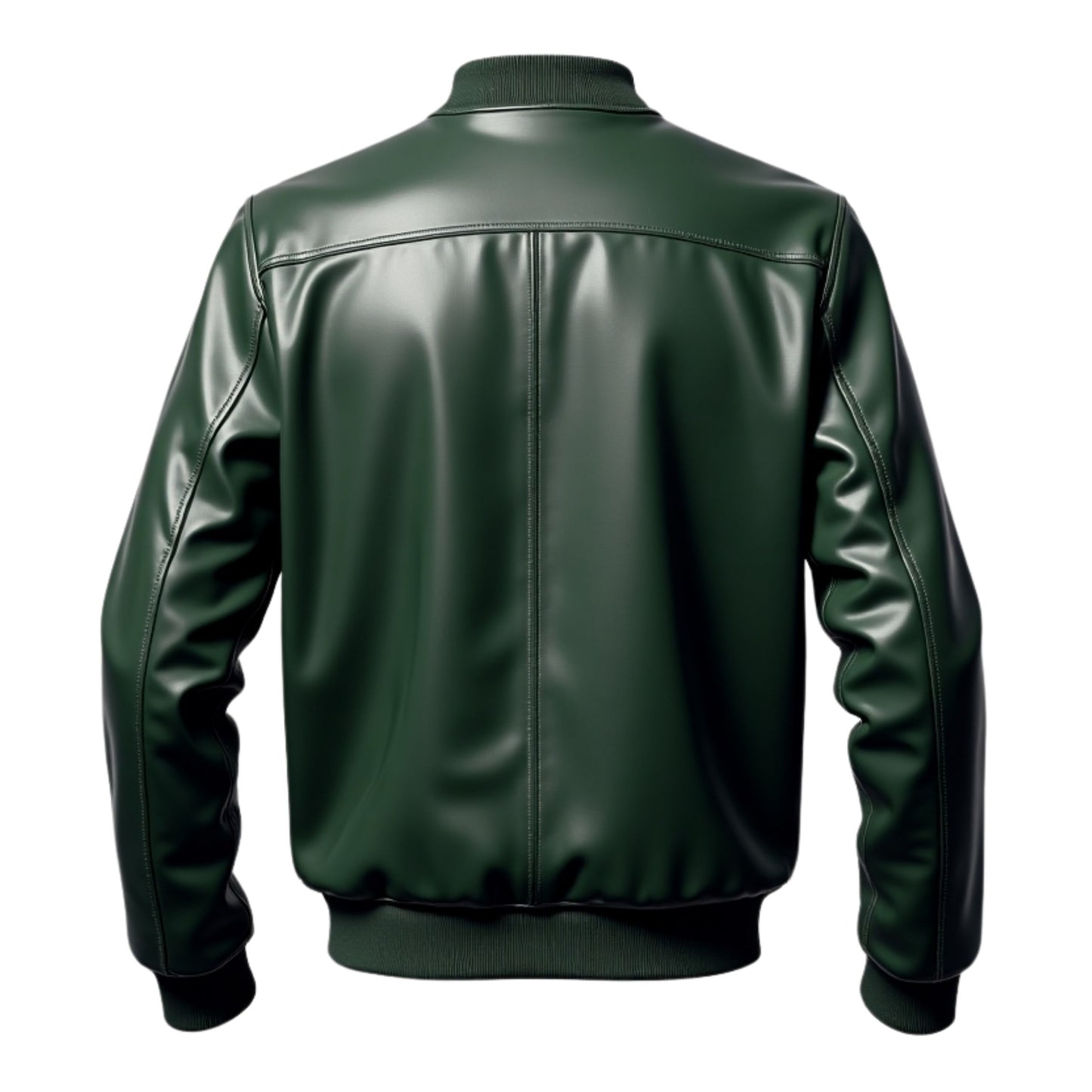 Men's Green Real Leather Bomber Jacket – Ribbed Cuffs, Modern Streetwear