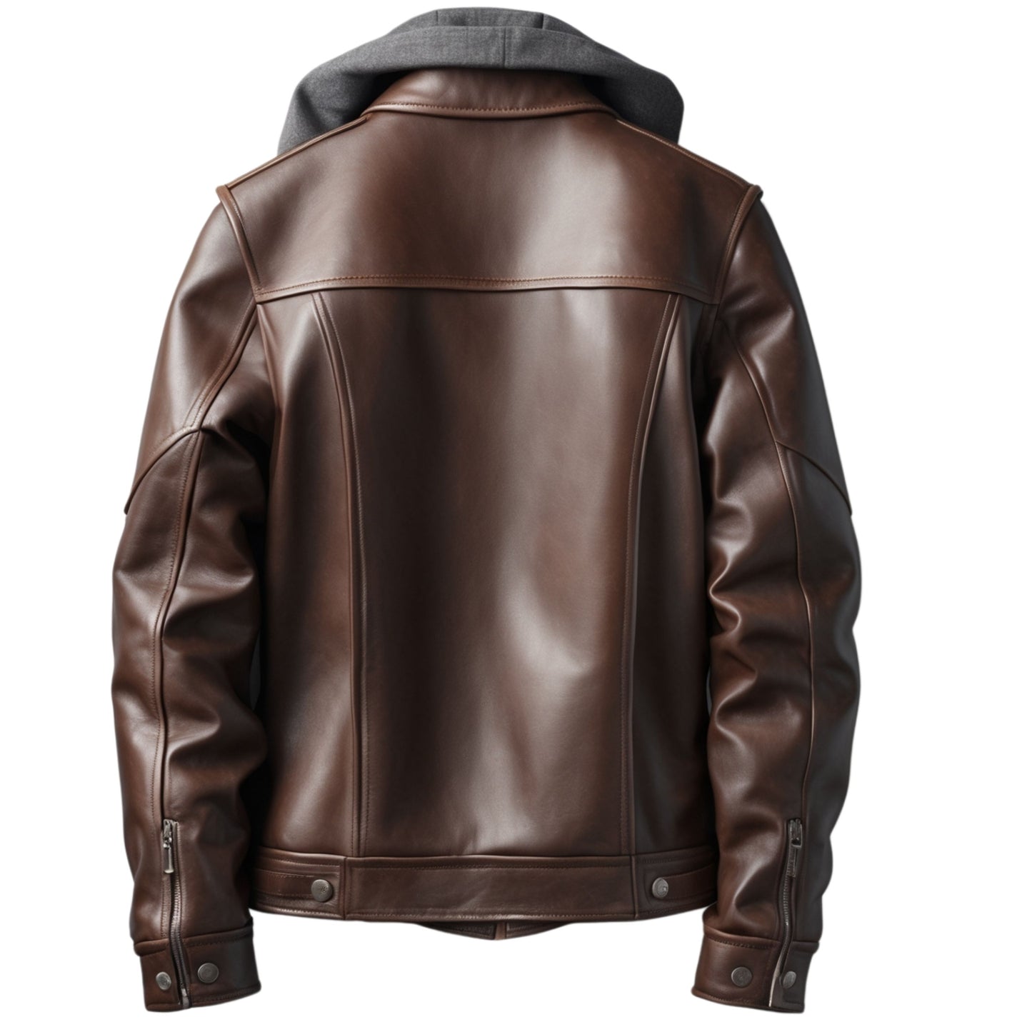 Hooded Leather Jacket Front Zip Closure Multiple Pockets Stylish Everyday Wear Comfortable Urban Layering