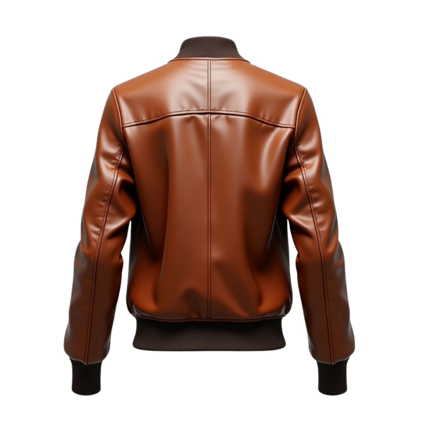 Brown Lambskin Leather Bomber Jacket with Rib Knit Collar and Cuffs
