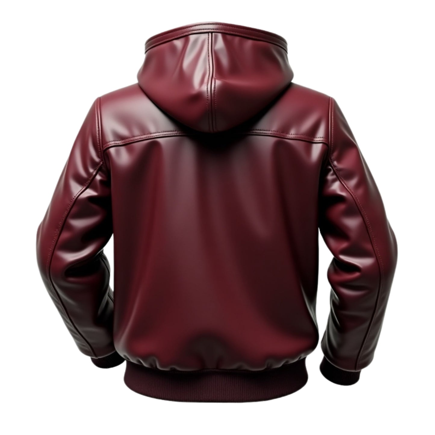 Men's Maroon Leather Hooded Bomber Jacket – Ribbed Cuffs Hem Outerwear