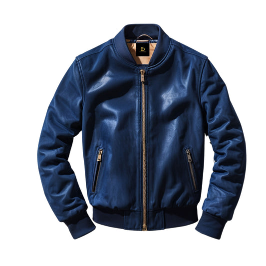 Classic Navy Blue Bomber Jacket: Ribbed Collar, Cuffs, Zipper Pockets, Lightweight Urban Wear