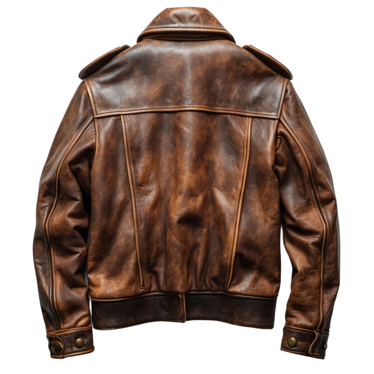 Men's Distressed Genuine Leather Field Jacket: Military Style, Four Flap Pockets