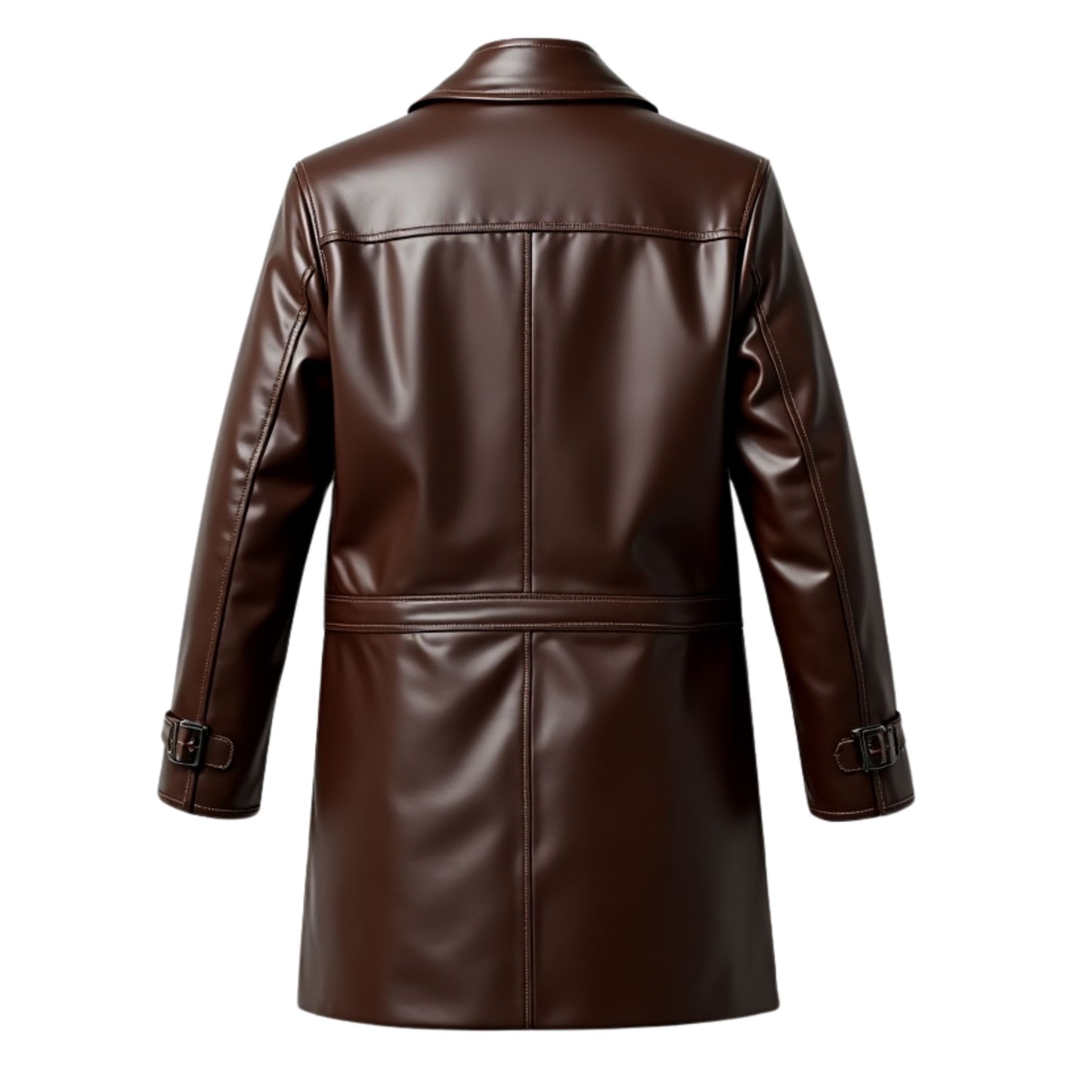 Men's Brown Real Leather Double Breasted Trench Coat – Classic Formal Outerwear