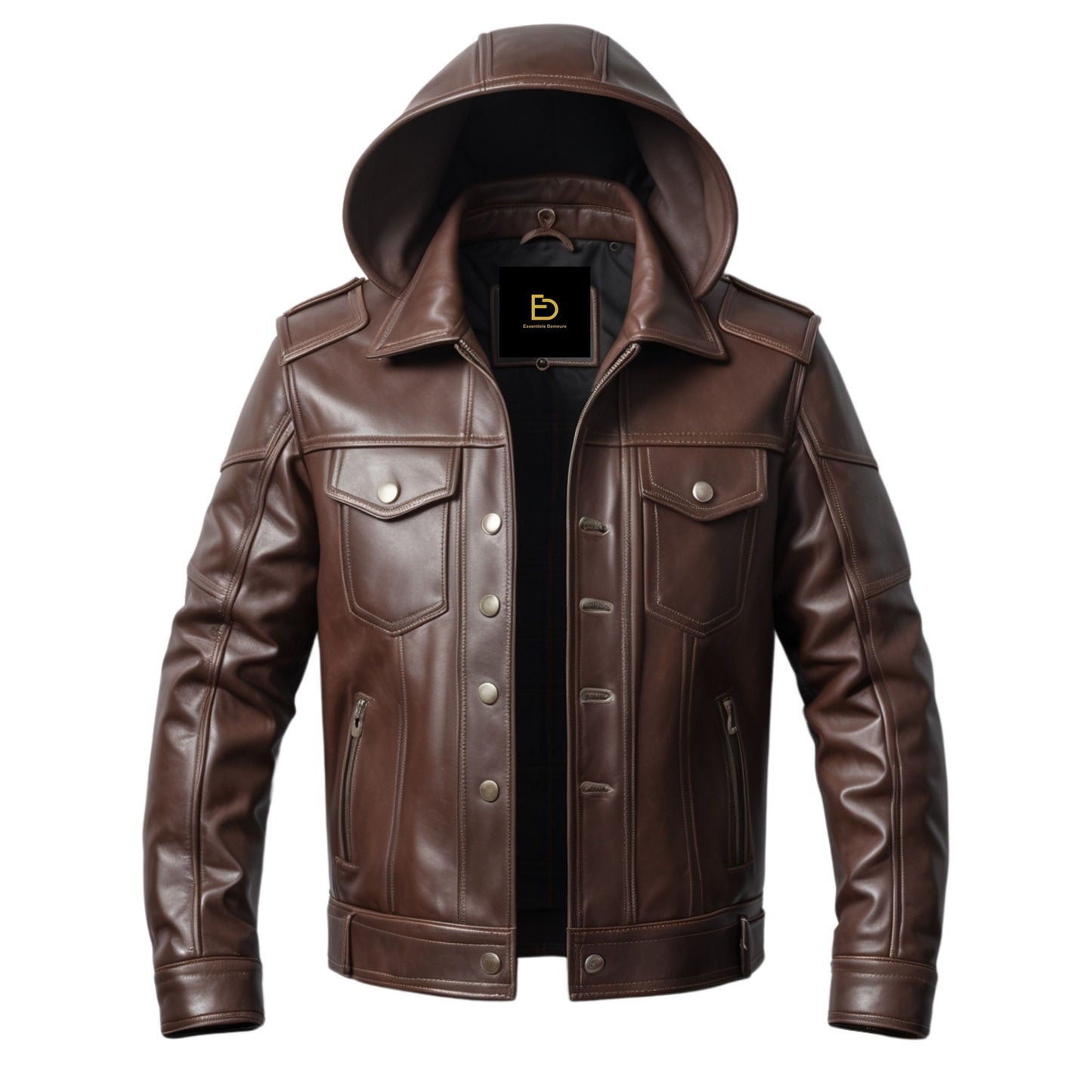 Men's Brown Genuine Leather Hooded Jacket – Modern Fit Everyday Wear