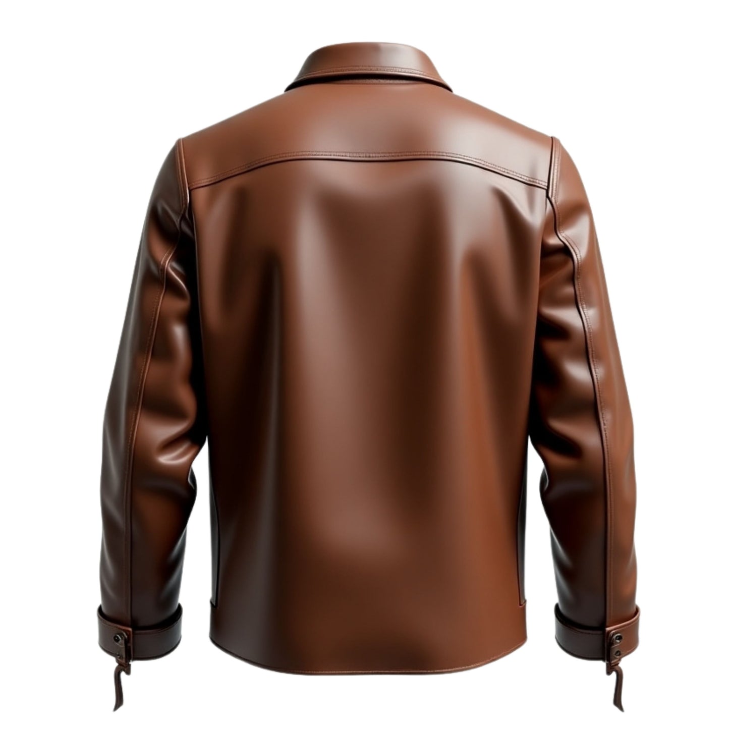 Men's Brown Leather Trucker Jacket: Snap Button, Chest Pockets, Casual Outfit