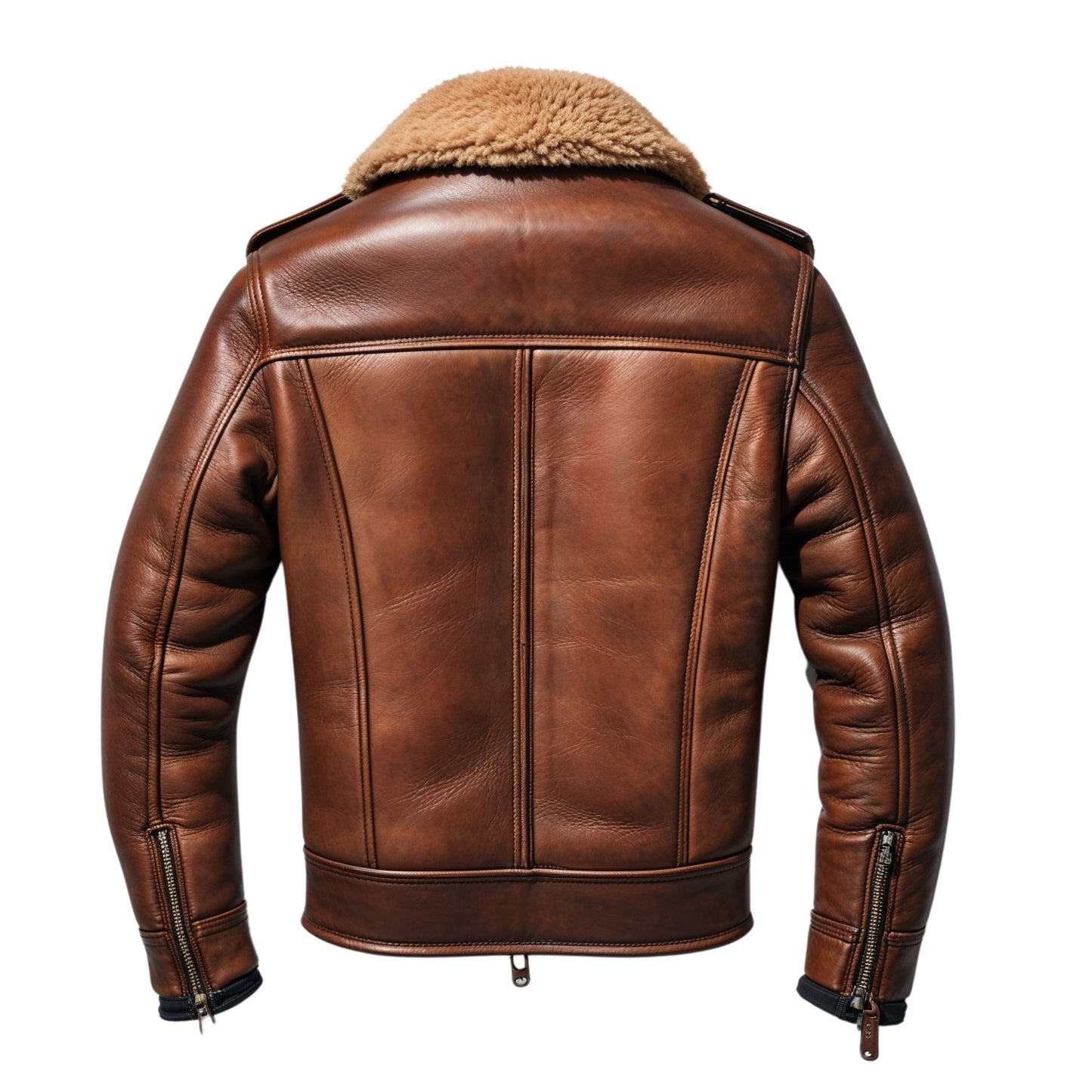 Men's Real Leather Aviator Bomber Jacket with Plush Shearling Collar