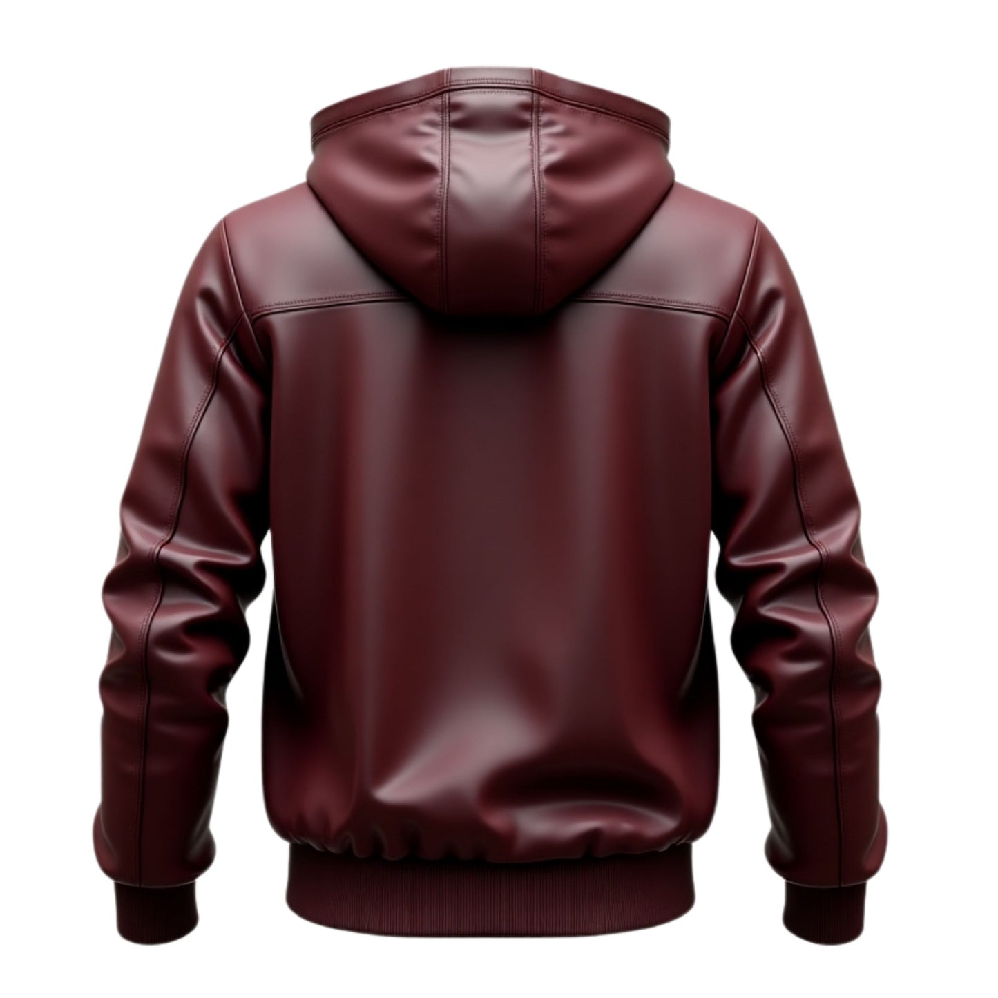 Men's Maroon Real Leather Hooded Bomber Jacket with Zipper Pockets – Modern Fit