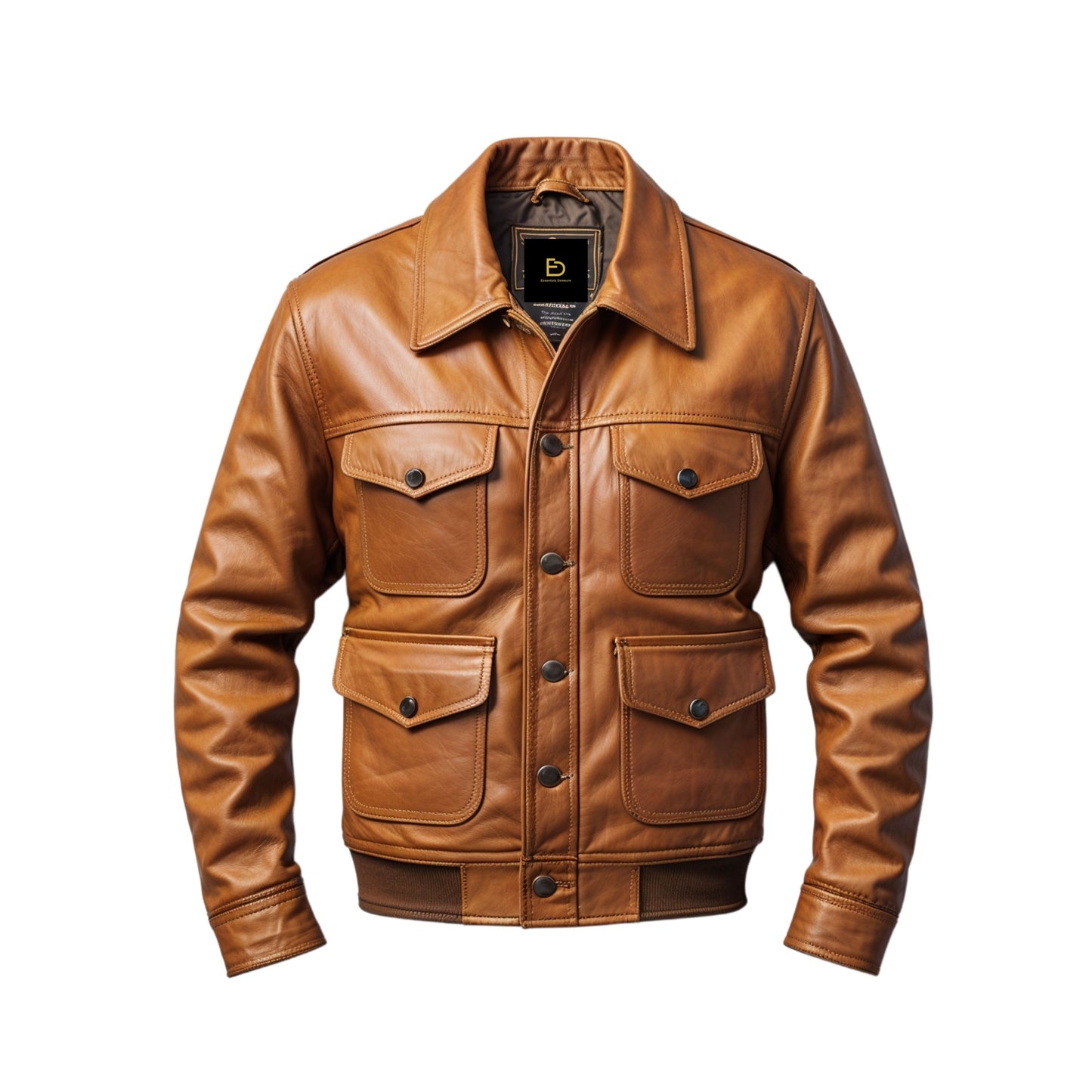 Men's Genuine Leather Trucker Jacket: Four Pockets, Tailored Fit, Year-Round Wear