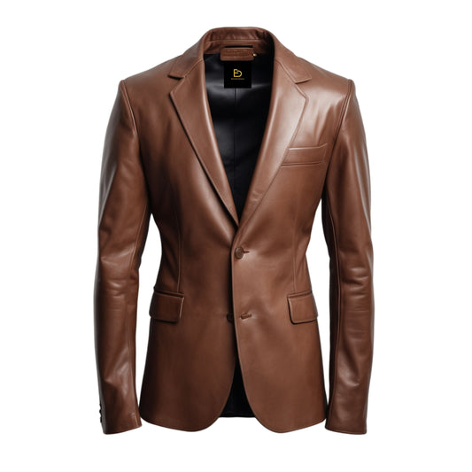 Brown Real Leather Blazer: Single-Button Tailored Fit for Formal Occasions