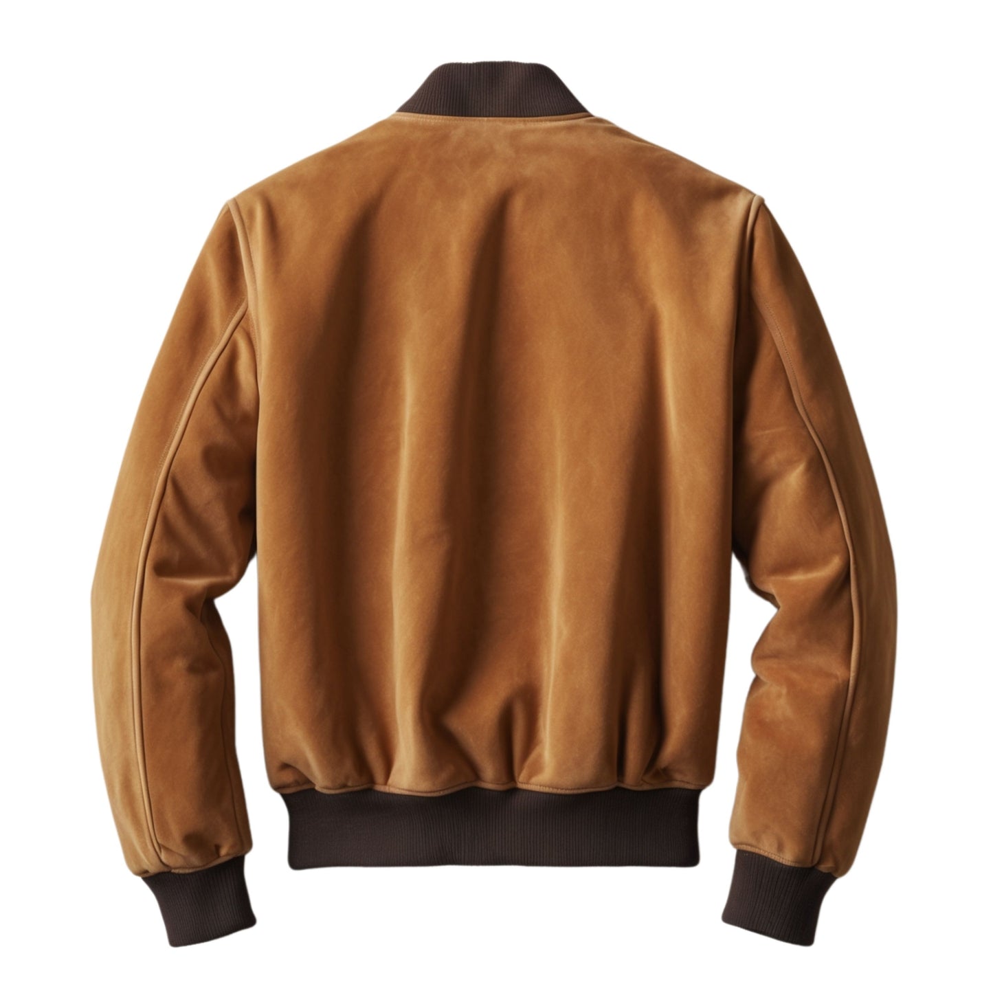 Tan Real Leather Bomber Jacket Rib Knit Trim and Zip Closure – Lightweight Casual Fit