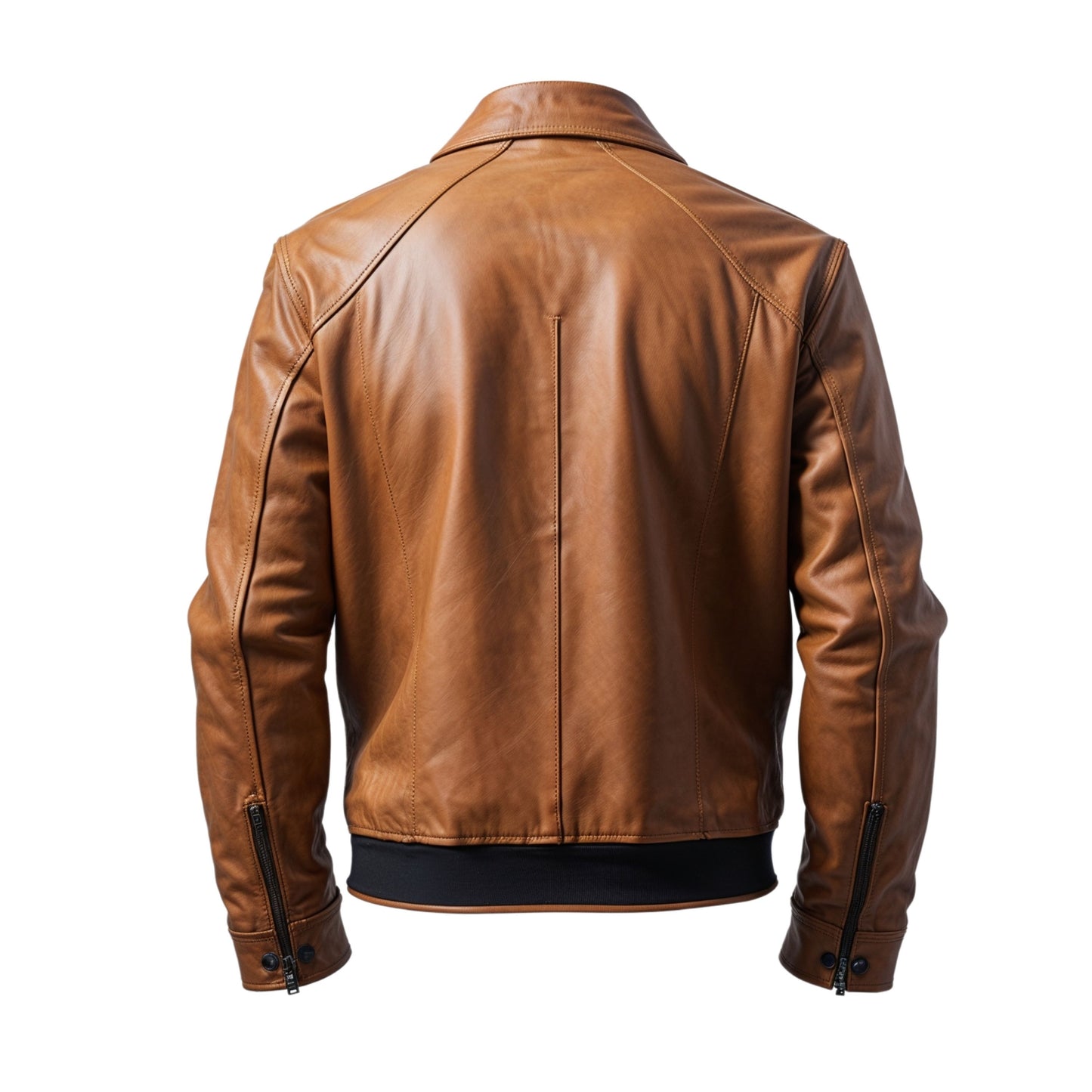 Men's Tan Real Leather Bomber Jacket with Flap Pockets, Ribbed Hem