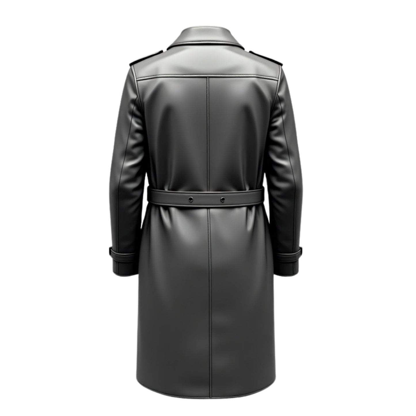Men's Real Leather Double Breasted Trench Coat – Grey, Belted, Epaulets
