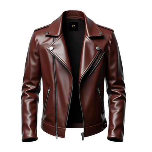 Men's Real Leather Brown Biker Jacket: Asymmetrical Zipper, Classic Lapels, Trendy Fit