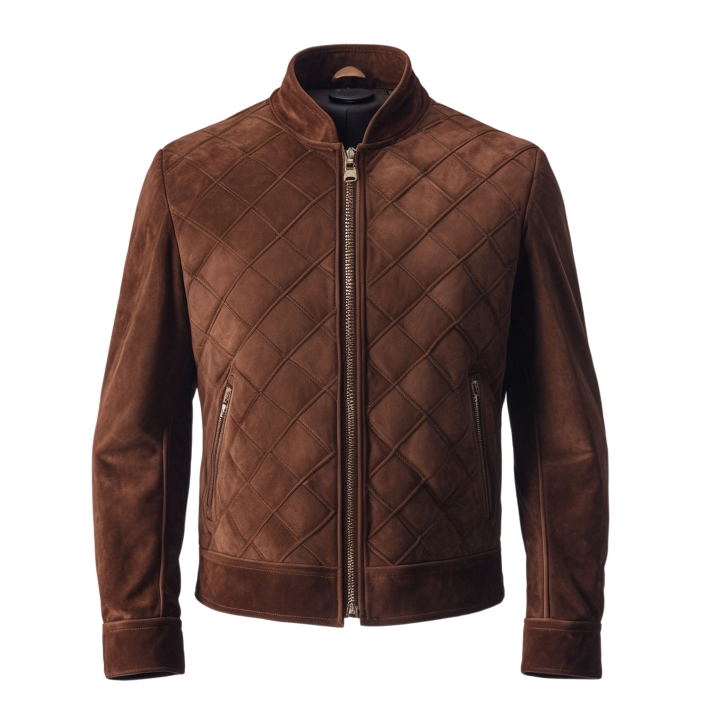 Men's Quilted Brown Leather Jacket – Slim Fit Zip Closure Outerwear