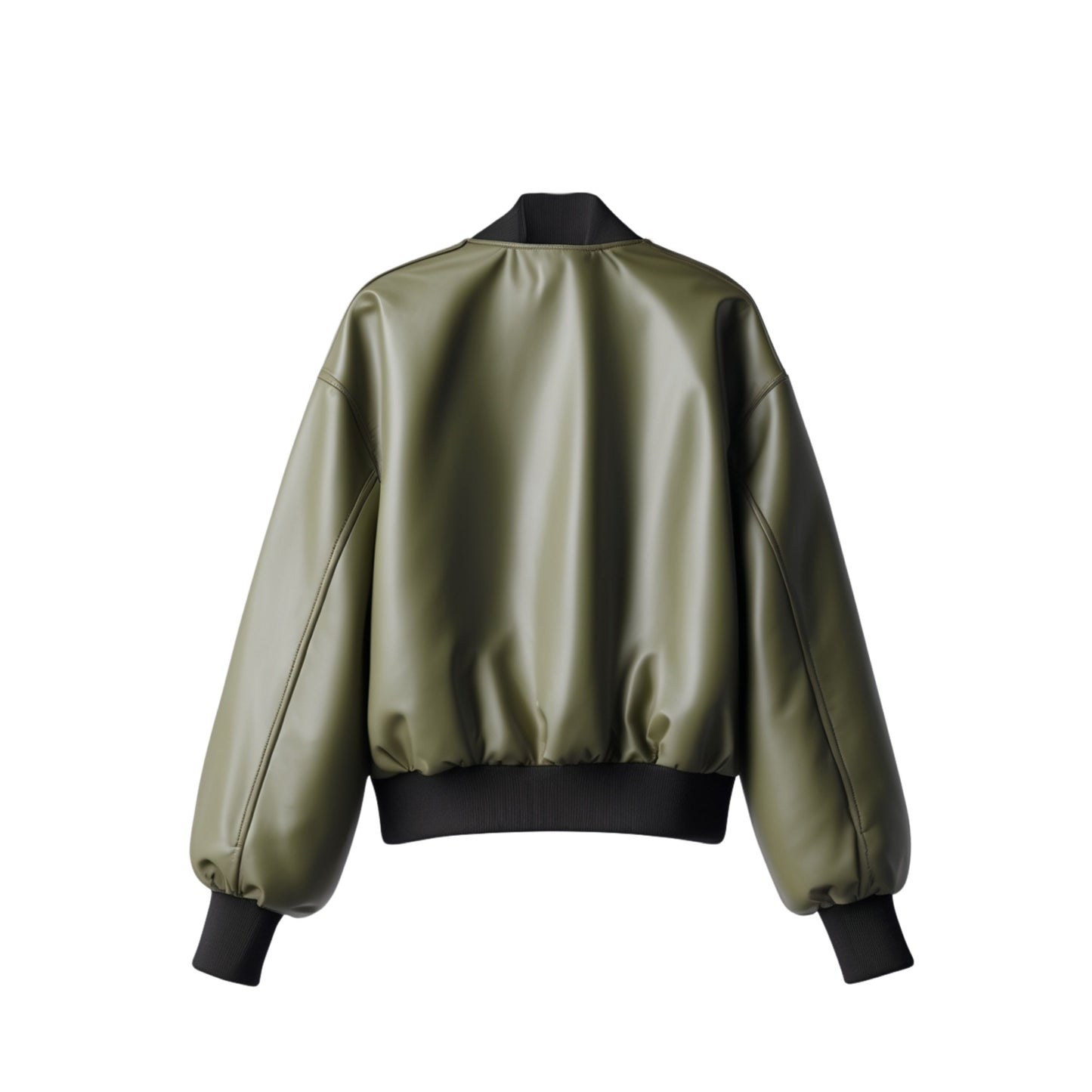 Women's Olive Green Real Leather Cropped Bomber Jacket – Flight Coat with Sleeve Pocket