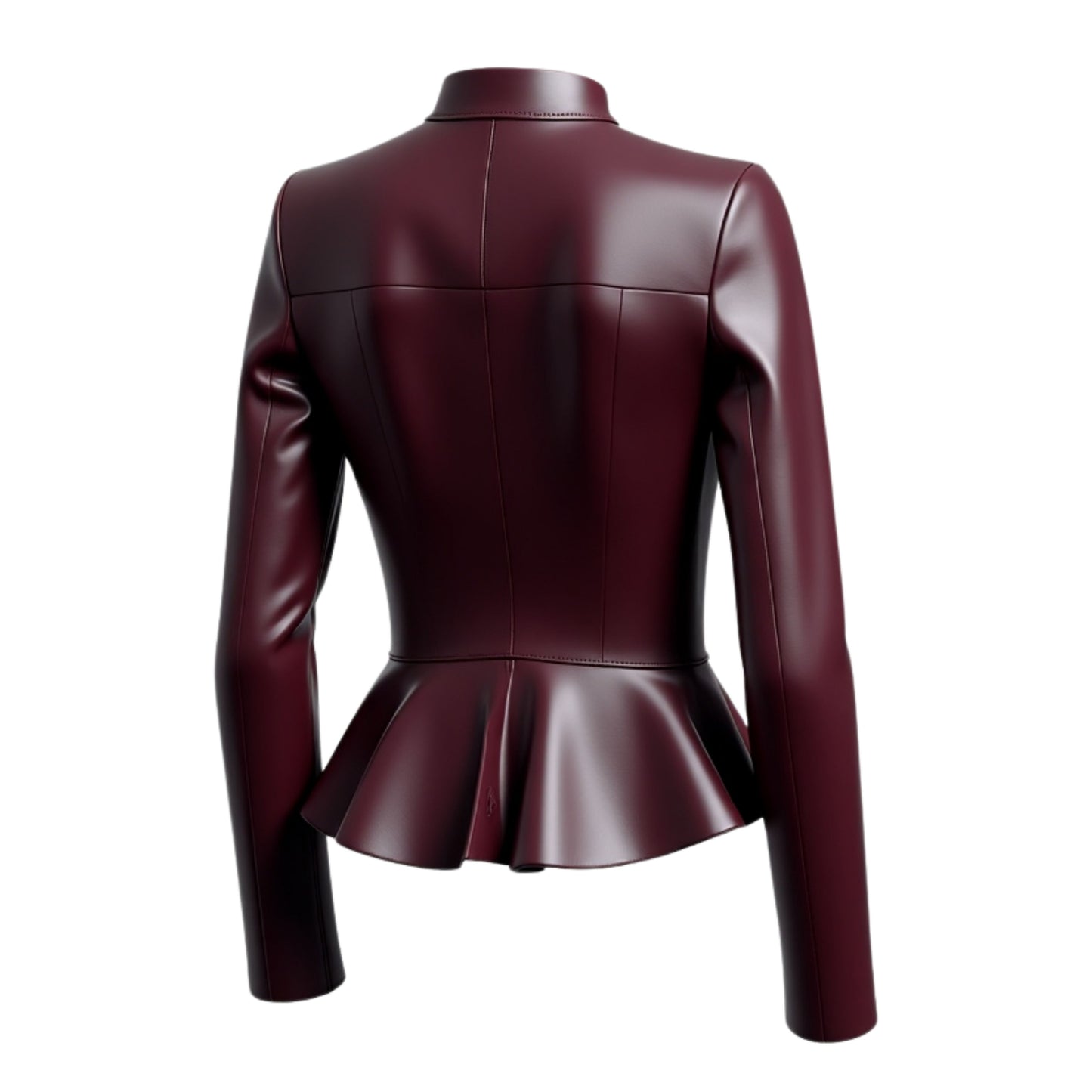 Burgundy Lambskin Leather Peplum Jacket: Fitted Biker Style Outerwear