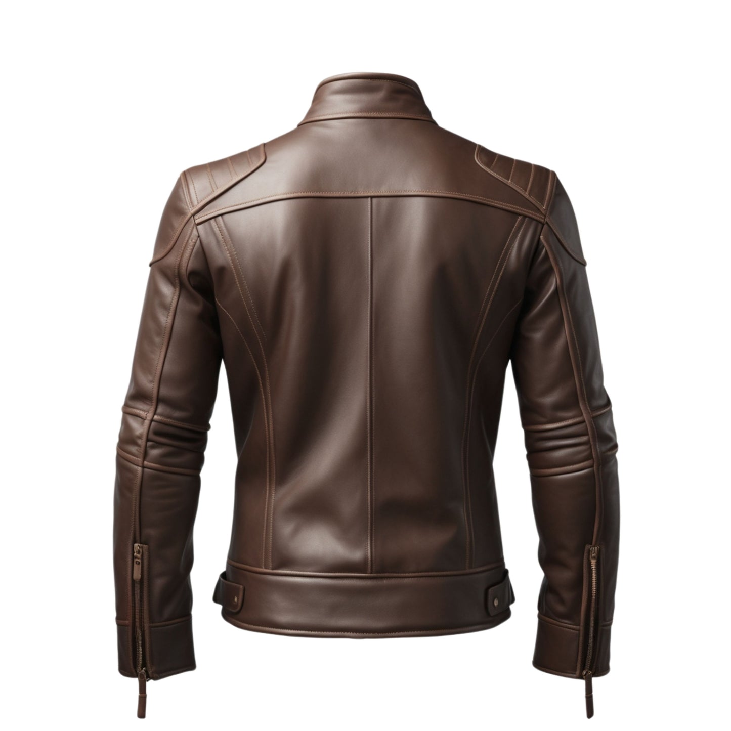 Men's Brown Real Leather Jacket with Beige Panels, Stand Collar, Slim Fit Wear