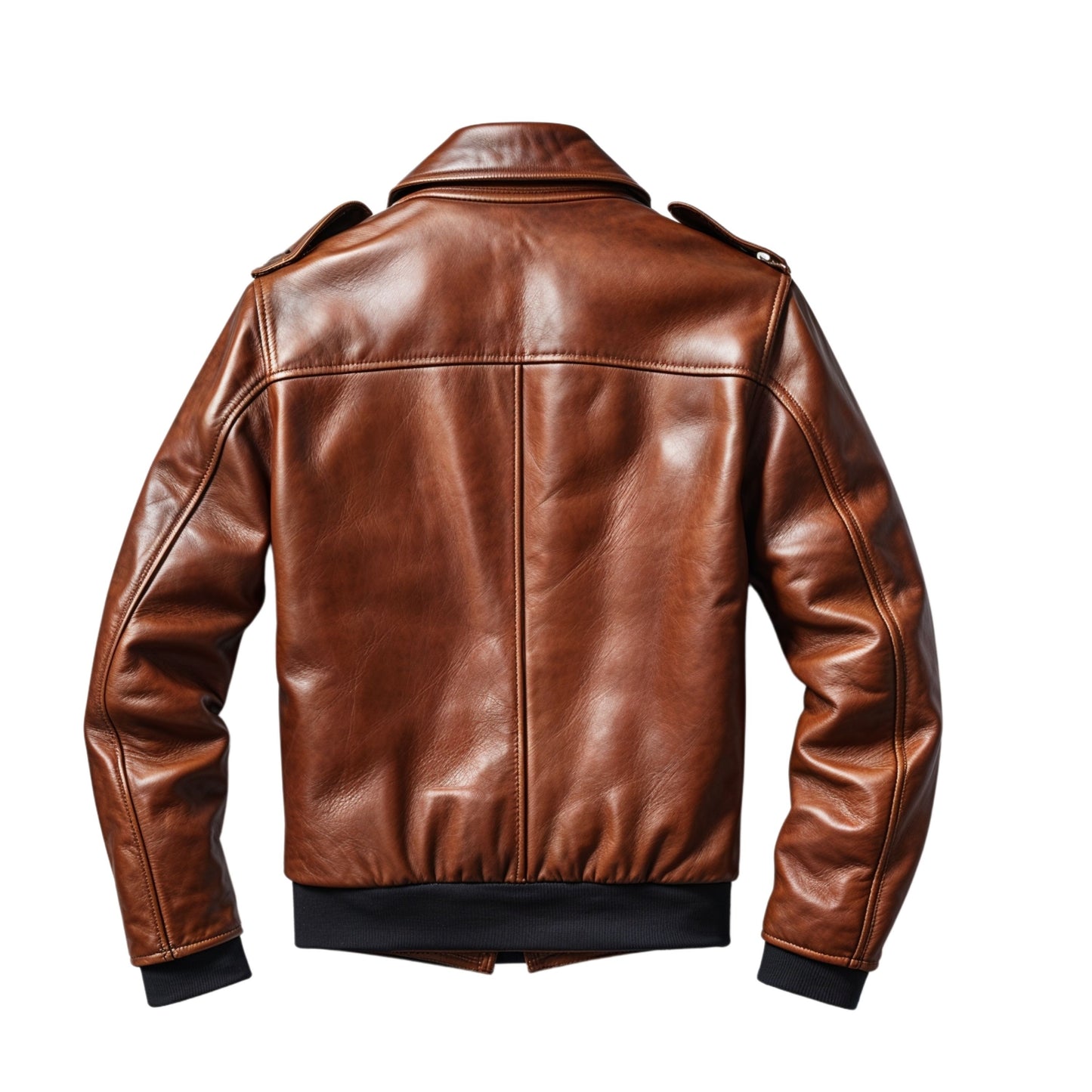Mens Brown Real Leather Military Style Jacket Button Closure Ribbed Cuffs Stylish Functional Outerwear