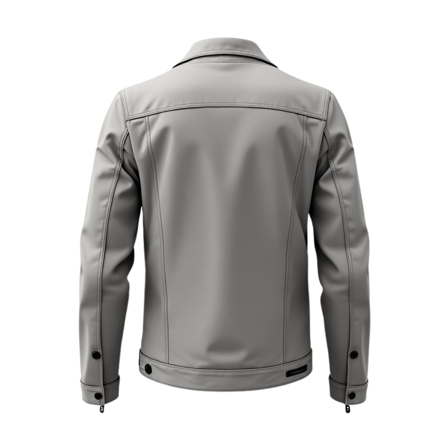 Men's Grey Real Leather Trucker Jacket – Button Closure, Chest Pockets, Stylish Wear