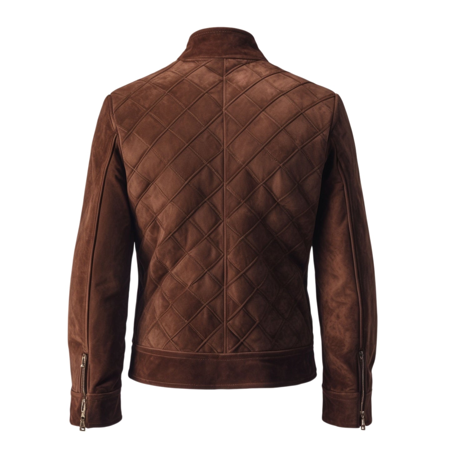 Men's Quilted Brown Leather Jacket – Slim Fit Zip Closure Outerwear