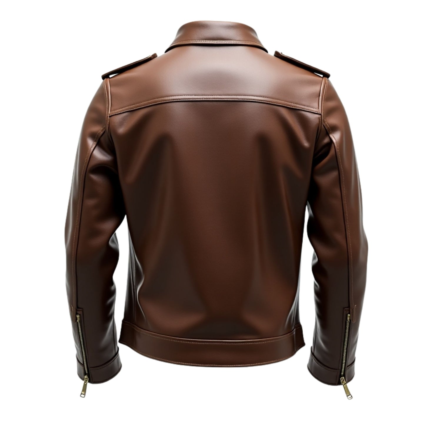 Men's Brown Leather Moto Jacket: Epaulet Shoulders, Zipper Pockets, Modern Style