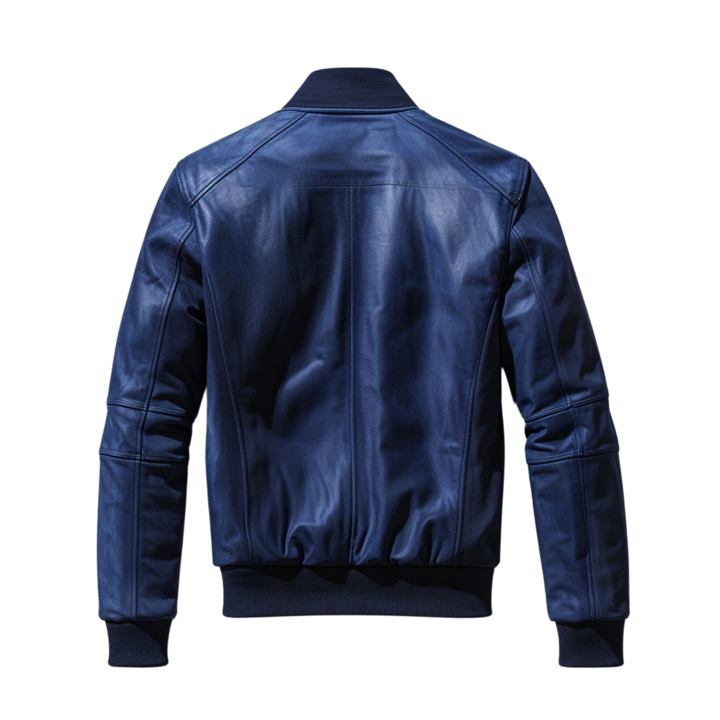 Men's Classic Blue Bomber Jacket: Ribbed Collar, Zipper Closure, Lightweight Casual Wear