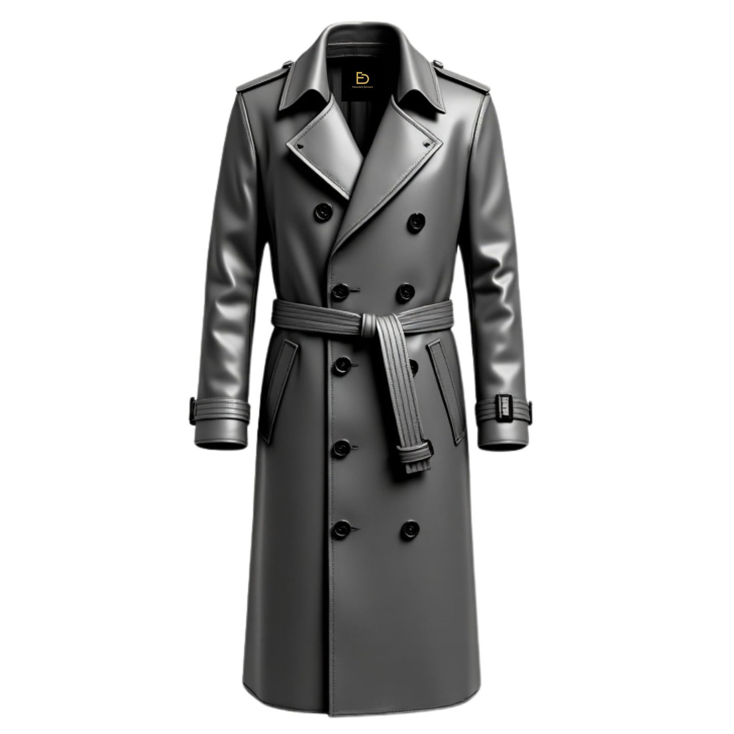 Men's Real Leather Grey Double Breasted Trench Coat – Modern Winter Style