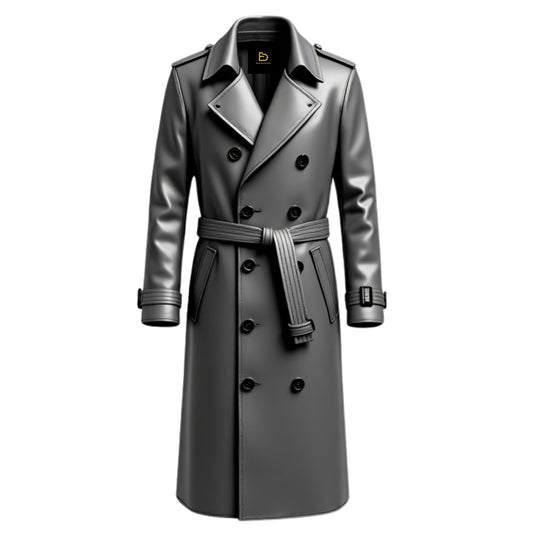 Men's Real Leather Grey Double Breasted Trench Coat – Modern Winter Style