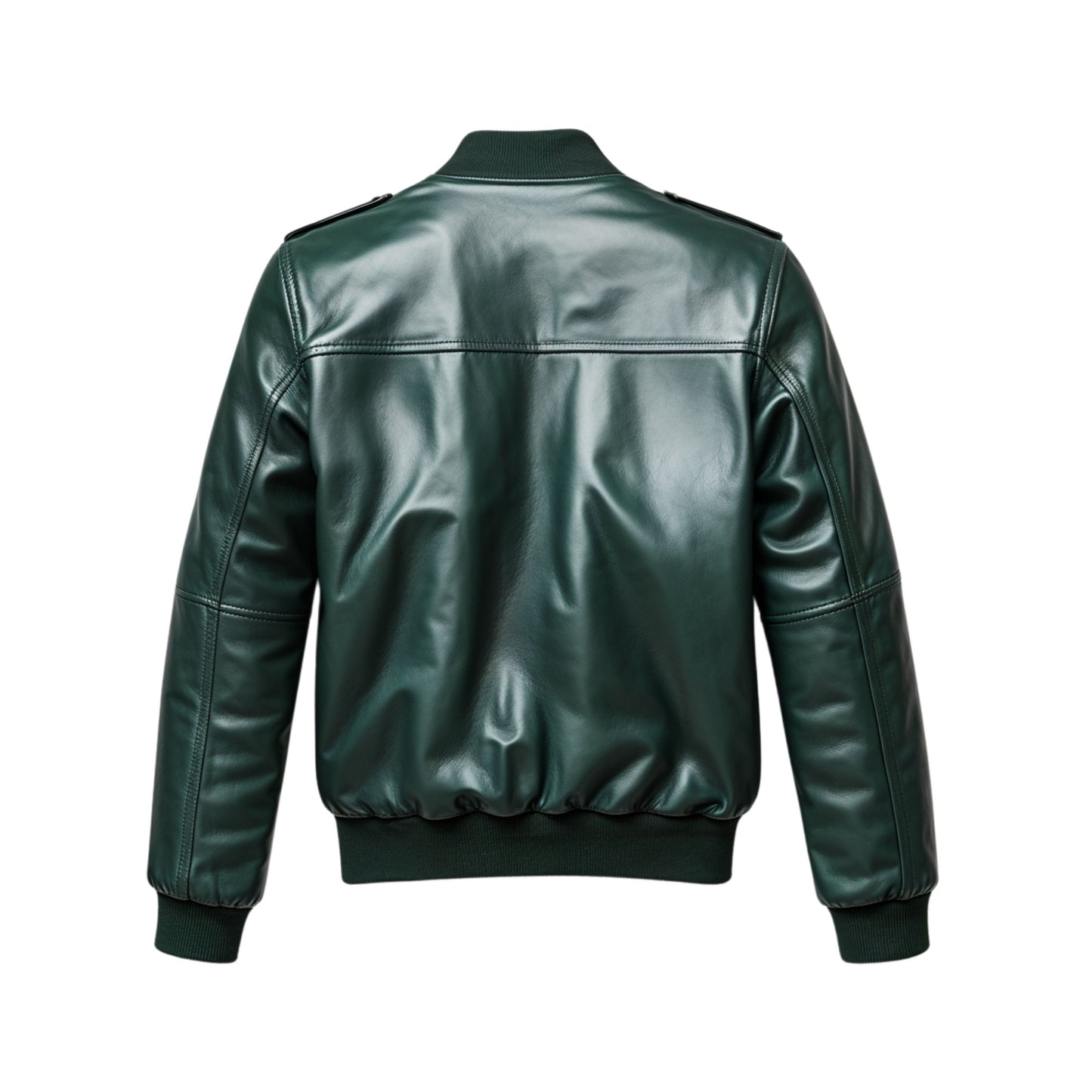 Men's Green Leather Bomber Jacket: Zip Closure, Pockets, Ribbed Cuffs – Modern Style