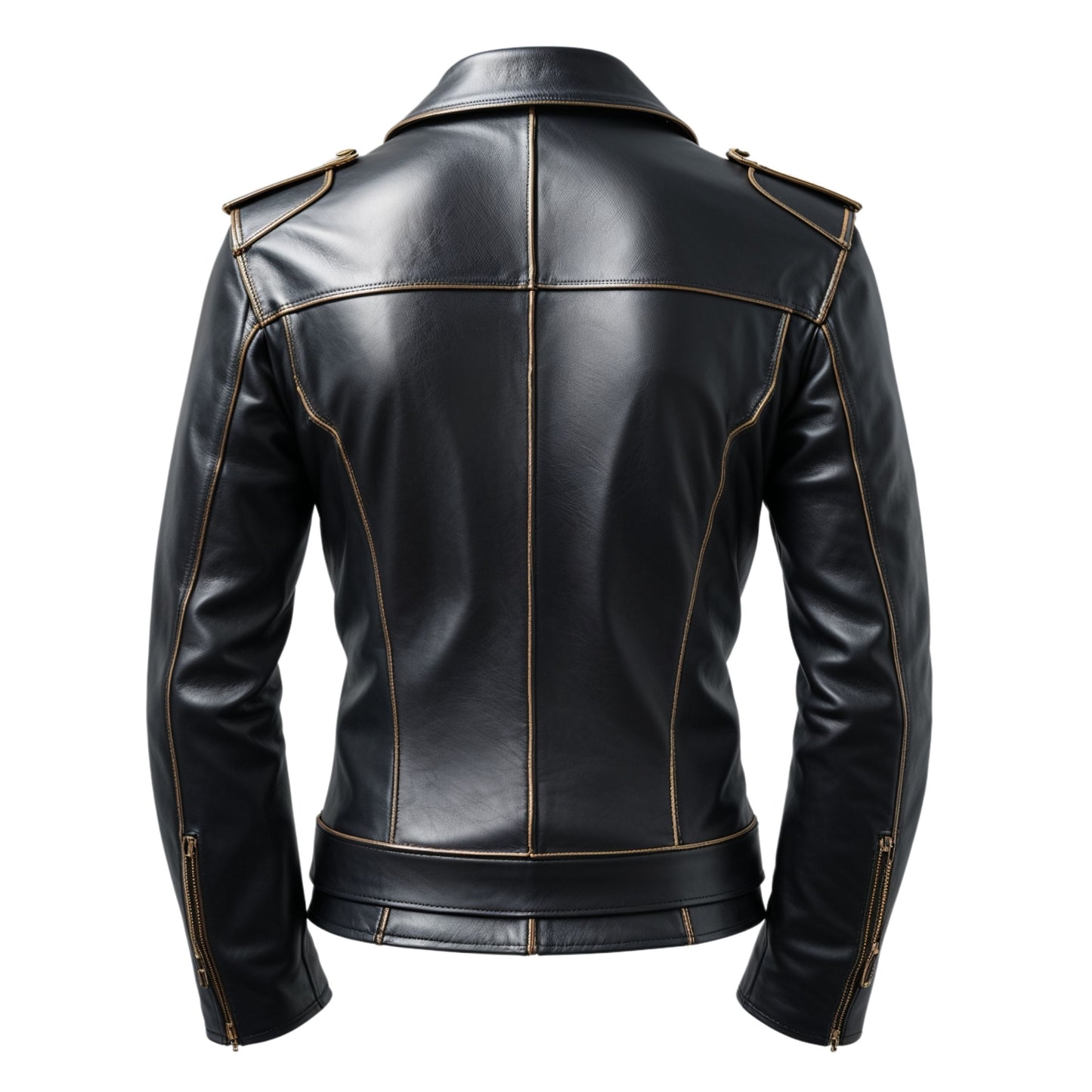 Men's Black Real Leather Double Breasted Military Jacket with Gold Buttons – Tailored Fit Fashion