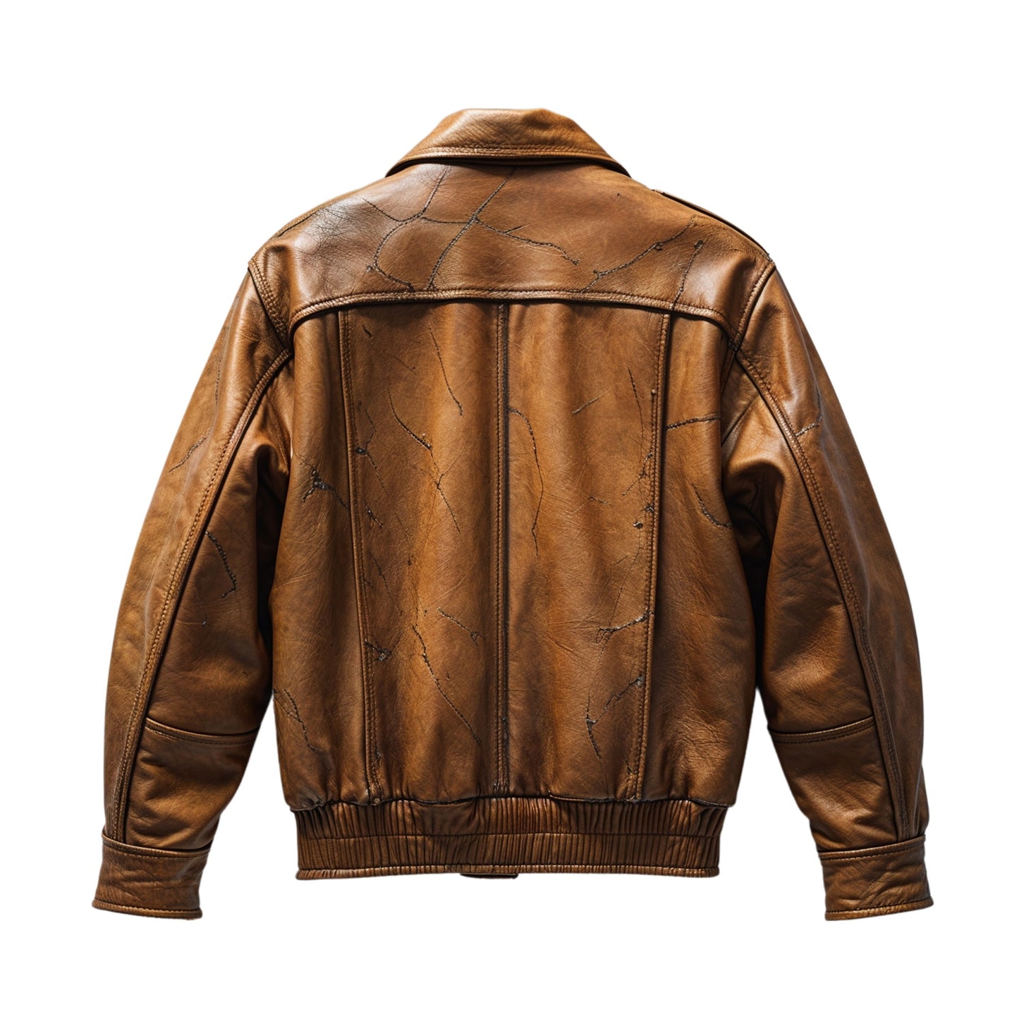 Men's Tan Real Leather Bomber Jacket – Four Flap Pockets, Ribbed Hem
