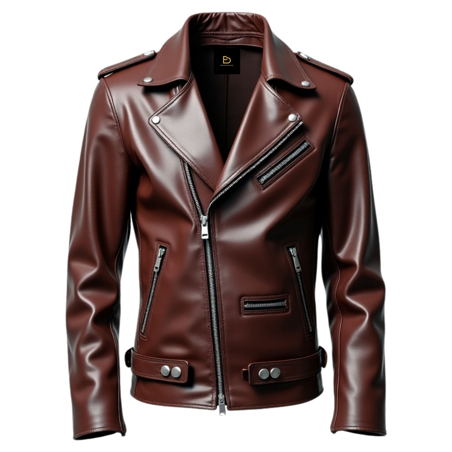Men's Real Leather Brown Double Breasted Trench Coat with Wide Lapels and Belt