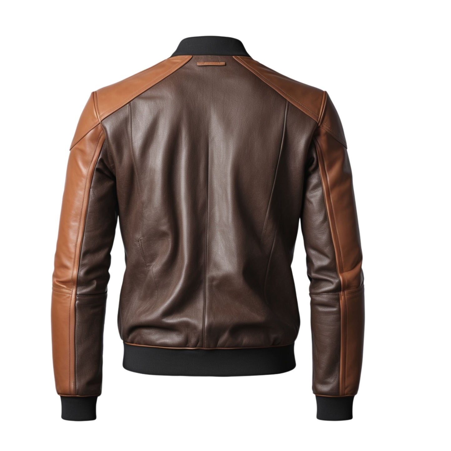 Men's Two-Tone Real Leather Bomber Jacket – Modern Slim Fit Ribbed Trim