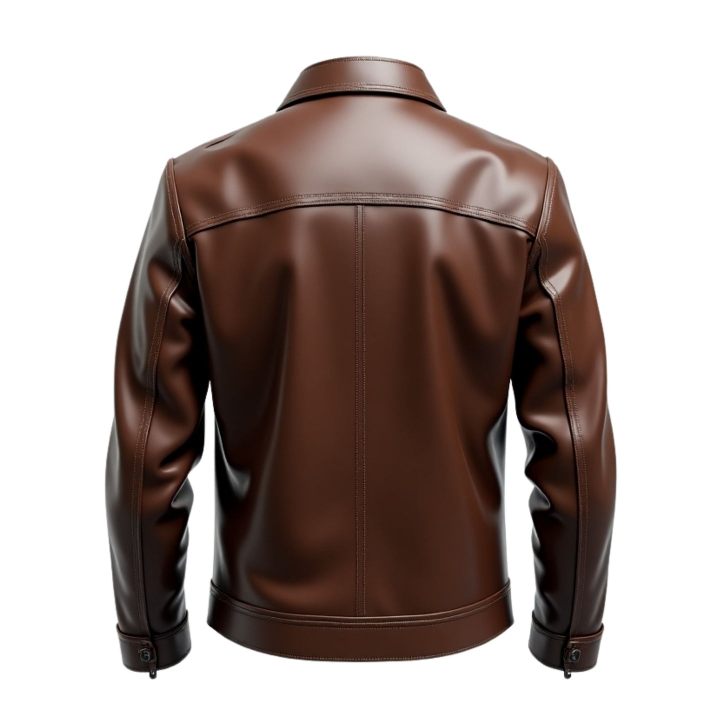 Men's Brown Real Leather Trucker Jacket: Button Front, Flap Pockets, Casual Style