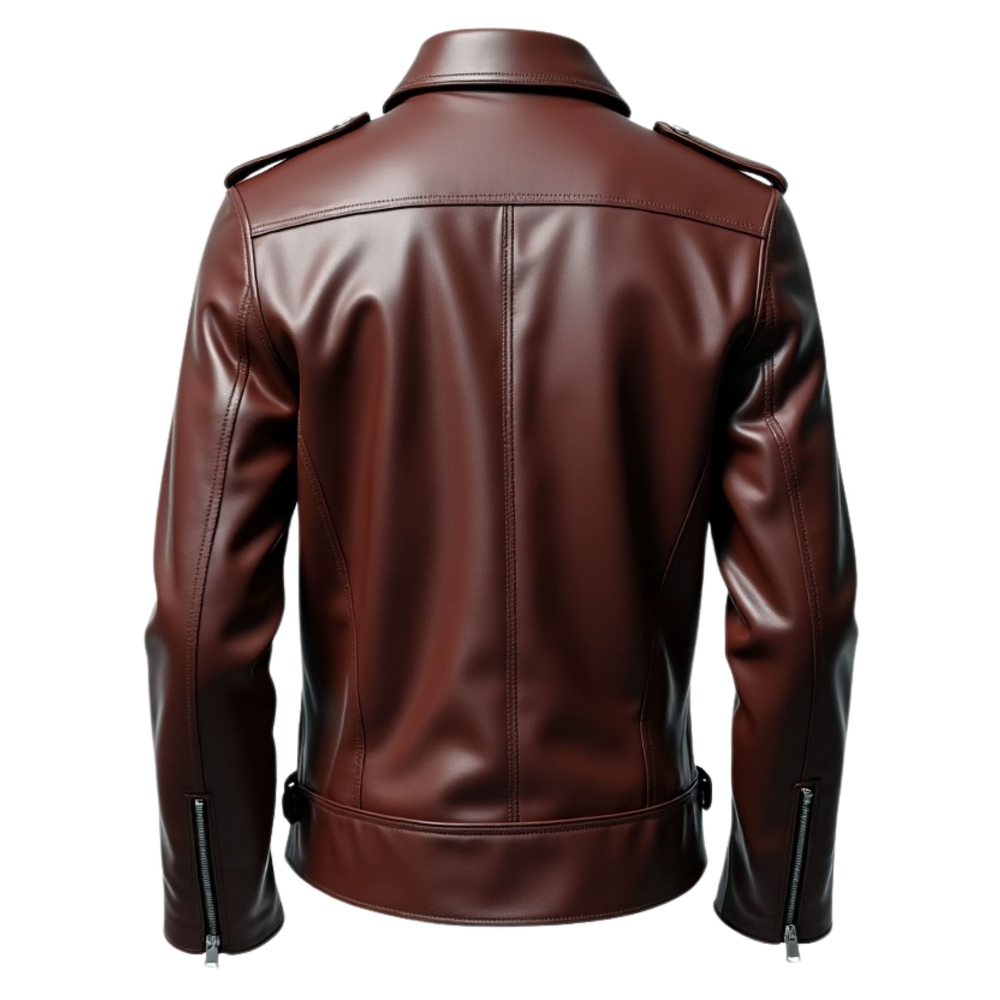 Men's Real Leather Brown Double Breasted Trench Coat with Wide Lapels and Belt