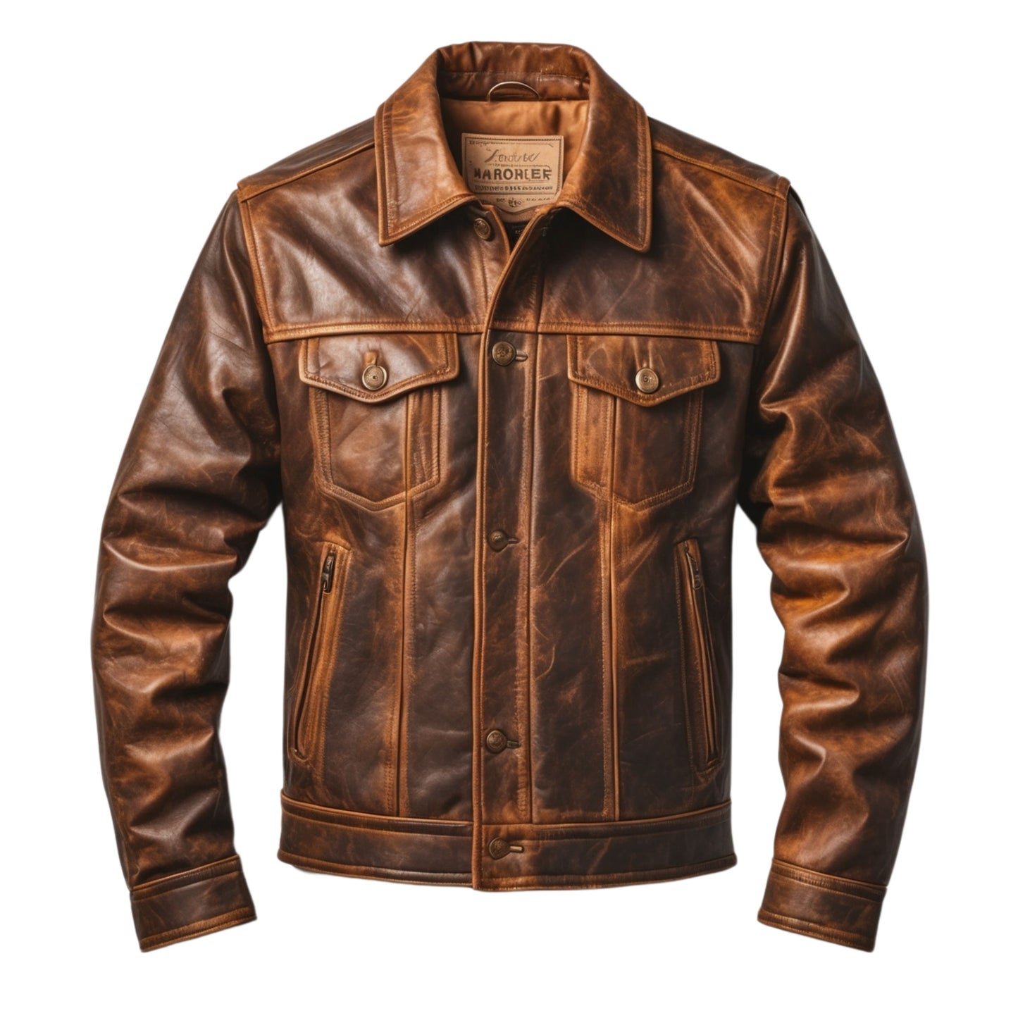 Distressed Brown Real Leather Trucker Jacket – Western Workwear Style